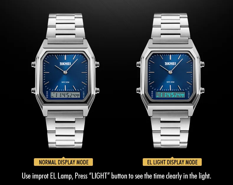 SKMEI 1220 Stainless Steel Dual Display Casual Watch-Blue - Image 3
