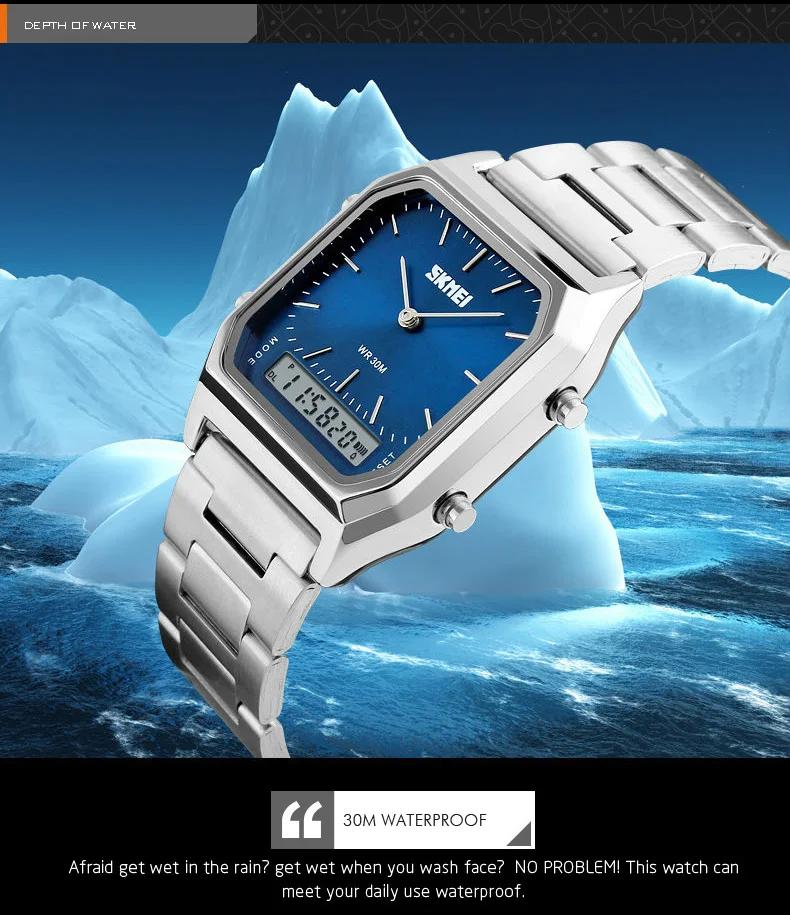 SKMEI 1220 Stainless Steel Dual Display Casual Watch-Blue - Image 2