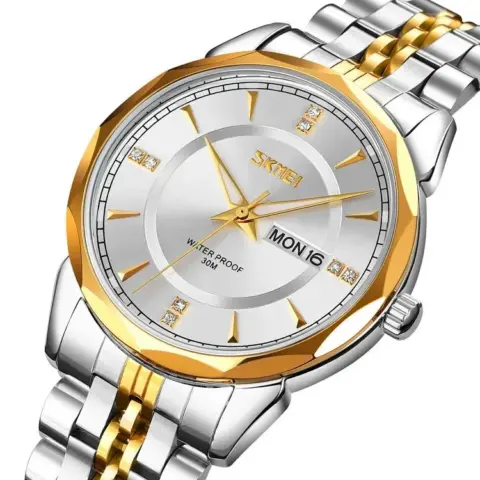 SKMEI 9268 Luxury Quartz Movement Bussines Case Waterproof Watch - Silver Gold