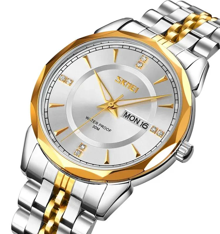 SKMEI 9268 Luxury Quartz Movement Bussines Case Waterproof Watch - Silver Gold