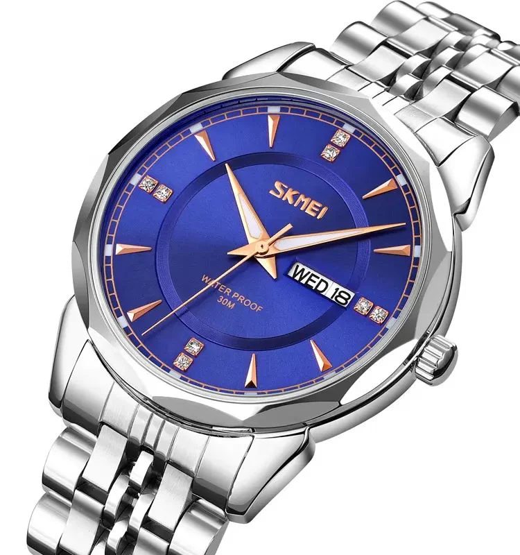 Skmei 9268 Luxury Quartz Movement Bussines Case Waterproof Watch - Silver Blue