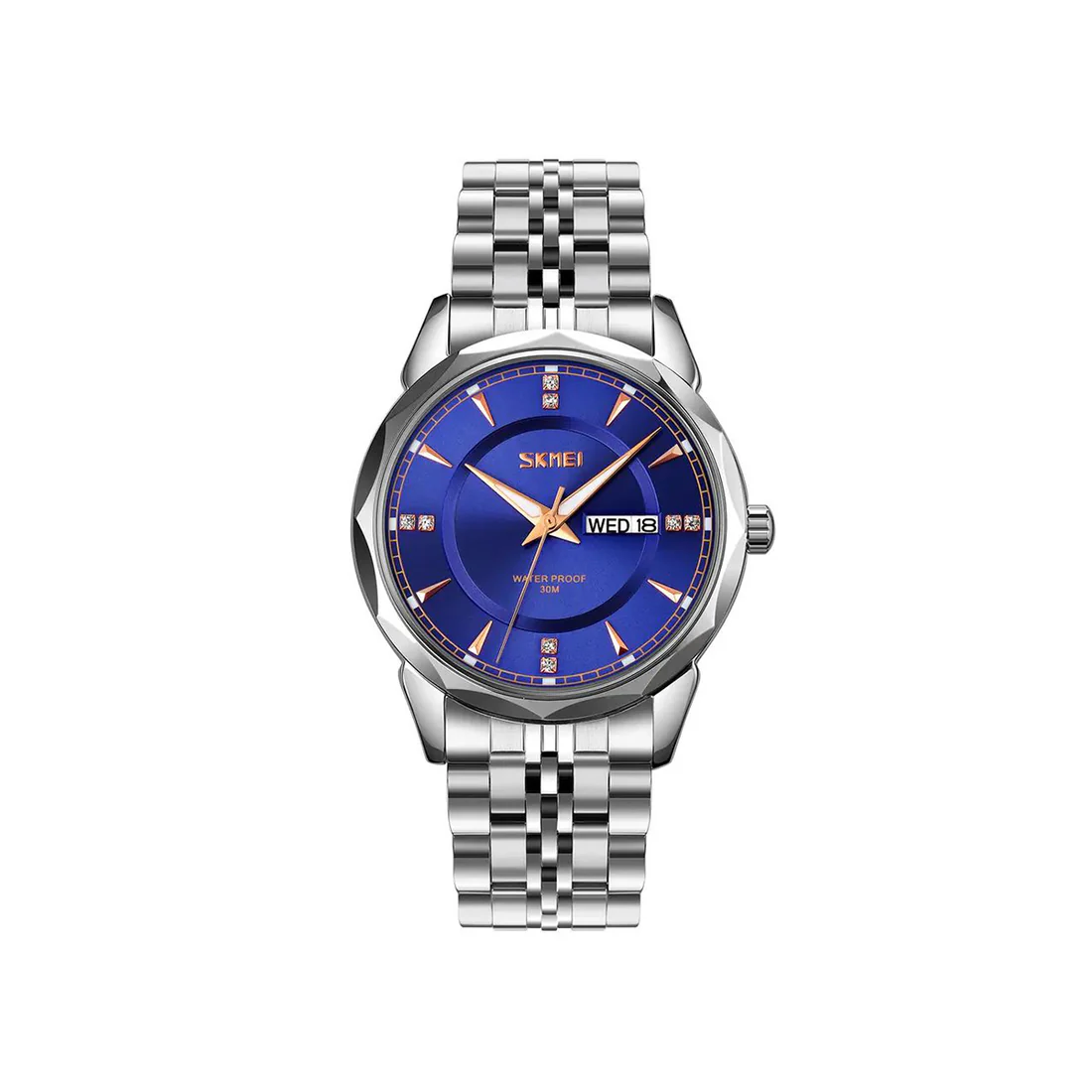 Skmei 9268 Luxury Quartz Movement Bussines Case Waterproof Watch - Silver Blue - Image 2