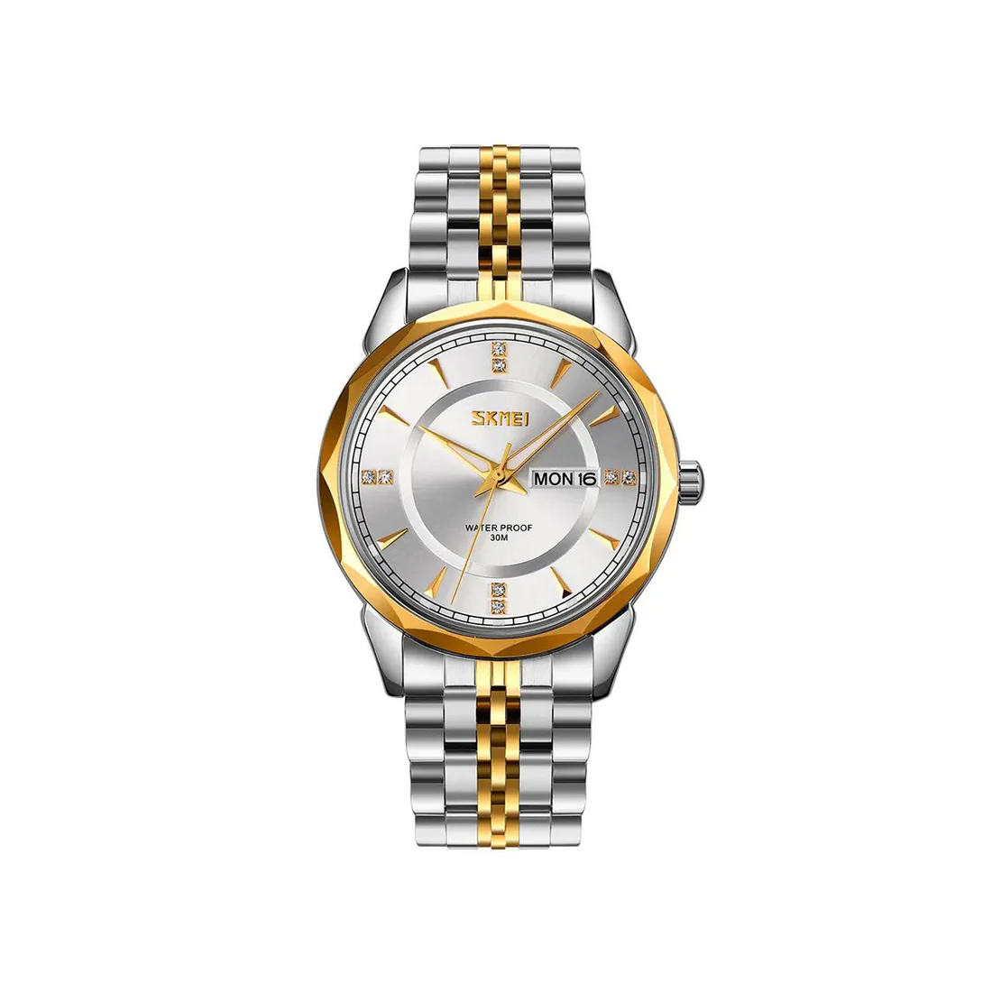 SKMEI 9268 Luxury Quartz Movement Bussines Case Waterproof Watch - Silver Gold - Image 2