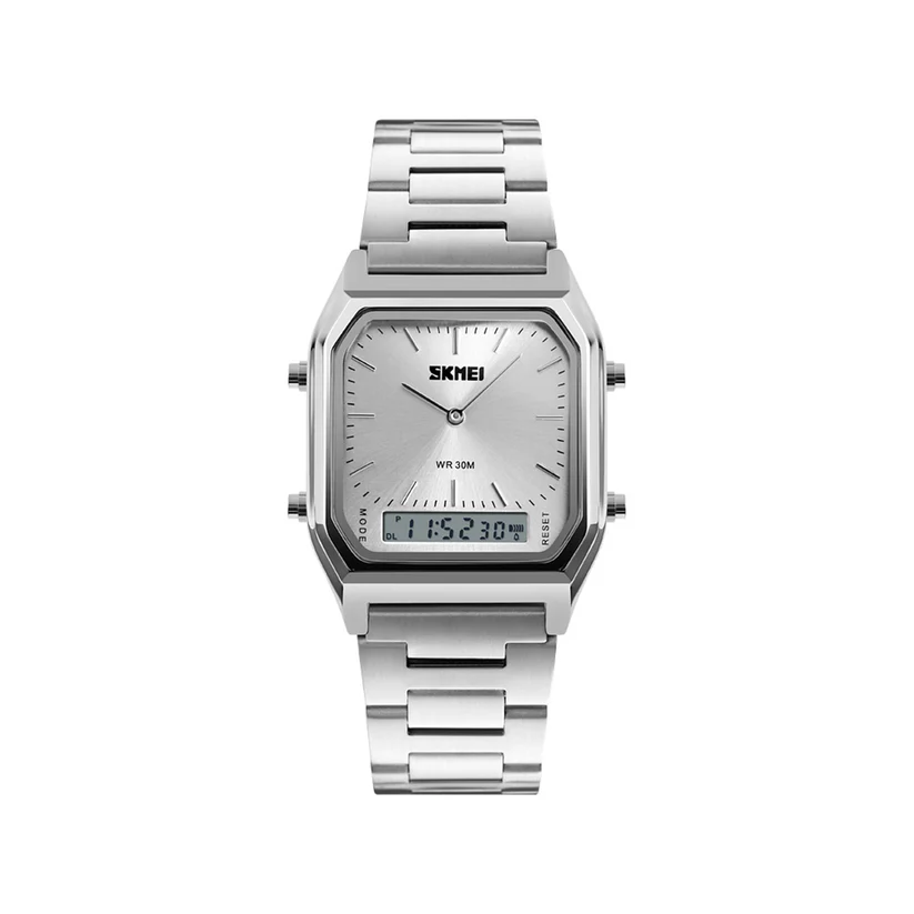 SKMEI 1220 Stainless Steel Dual Display Casual Watch-Silver