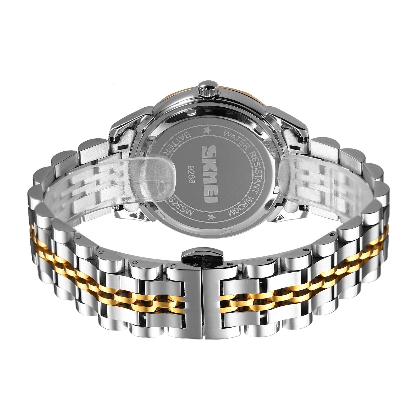 SKMEI 9268 Luxury Quartz Movement Bussines Case Waterproof Watch - Silver Gold - Image 3