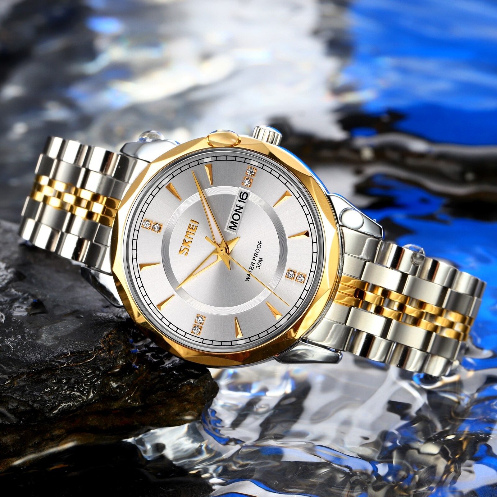 SKMEI 9268 Luxury Quartz Movement Bussines Case Waterproof Watch - Silver Gold - Image 6