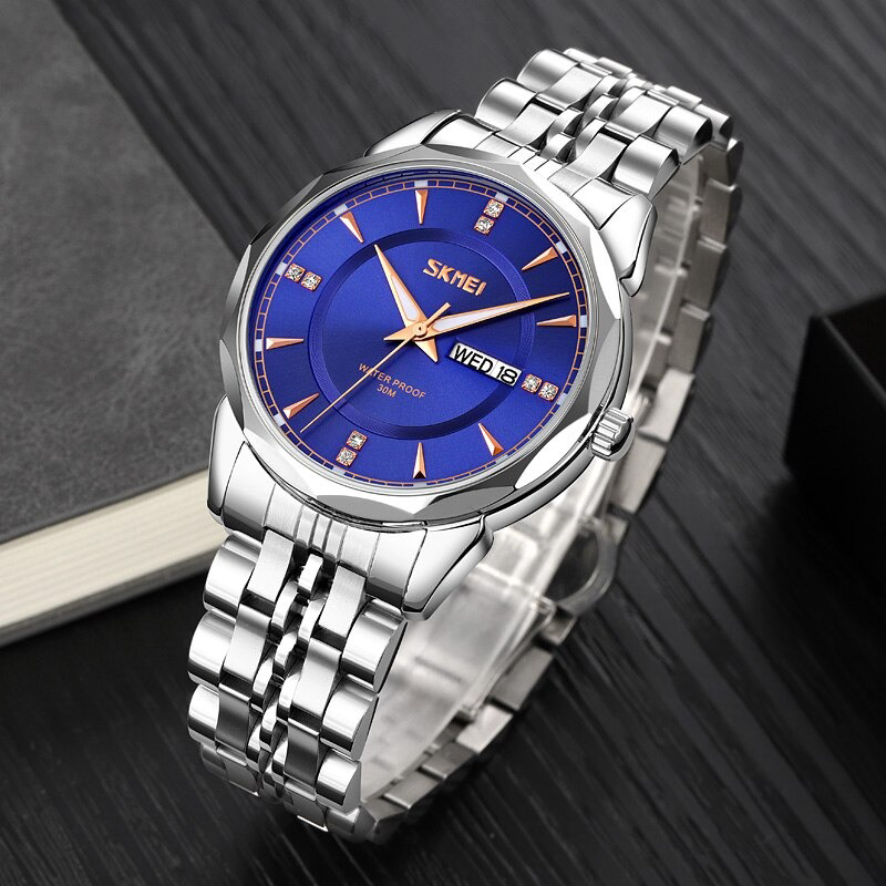 Skmei 9268 Luxury Quartz Movement Bussines Case Waterproof Watch - Silver Blue - Image 4