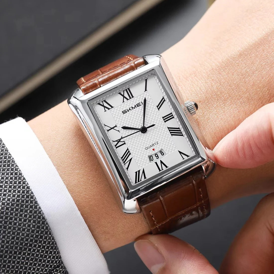 SKMEI 2575 Leather Strap Business Watch - Chocolate - Image 3