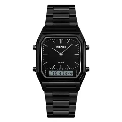 SKMEI 1220 Stainless Steel Dual Display Watch- [Black]