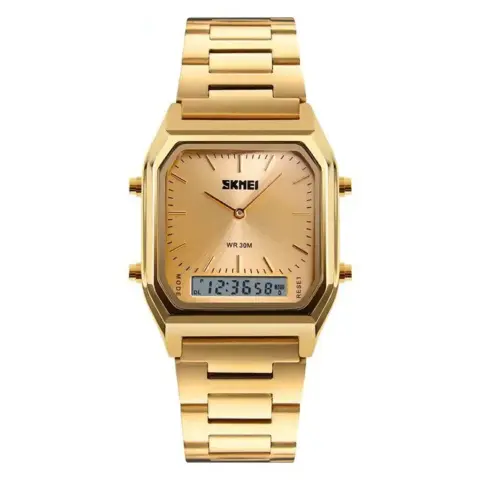 SKMEI 1220 Stainless Steel Dual Display Watch- [Gold]